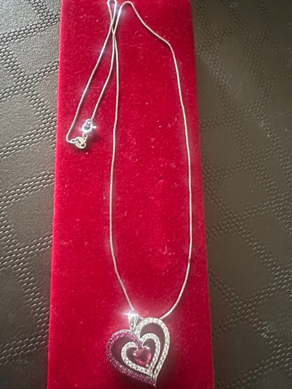 Sterling Silver Heart Pendant Necklace with Pink Gemstone